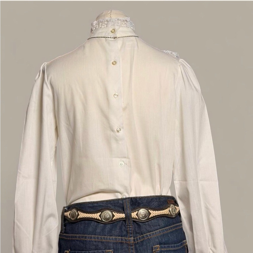 Ivory Lace Ruffle Victorian Blouse - Picture 6 of 8